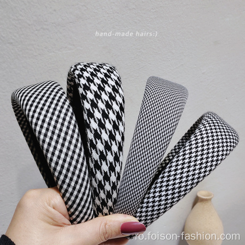 Banda de păr din burete etnic colorat clasic Houndstooth